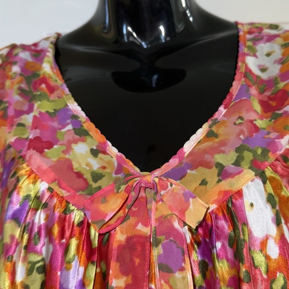 Oscar De La Renta Pink Label Pink Floral Flutter Sleeve Nightgown Size Large - Picture 4 of 8
